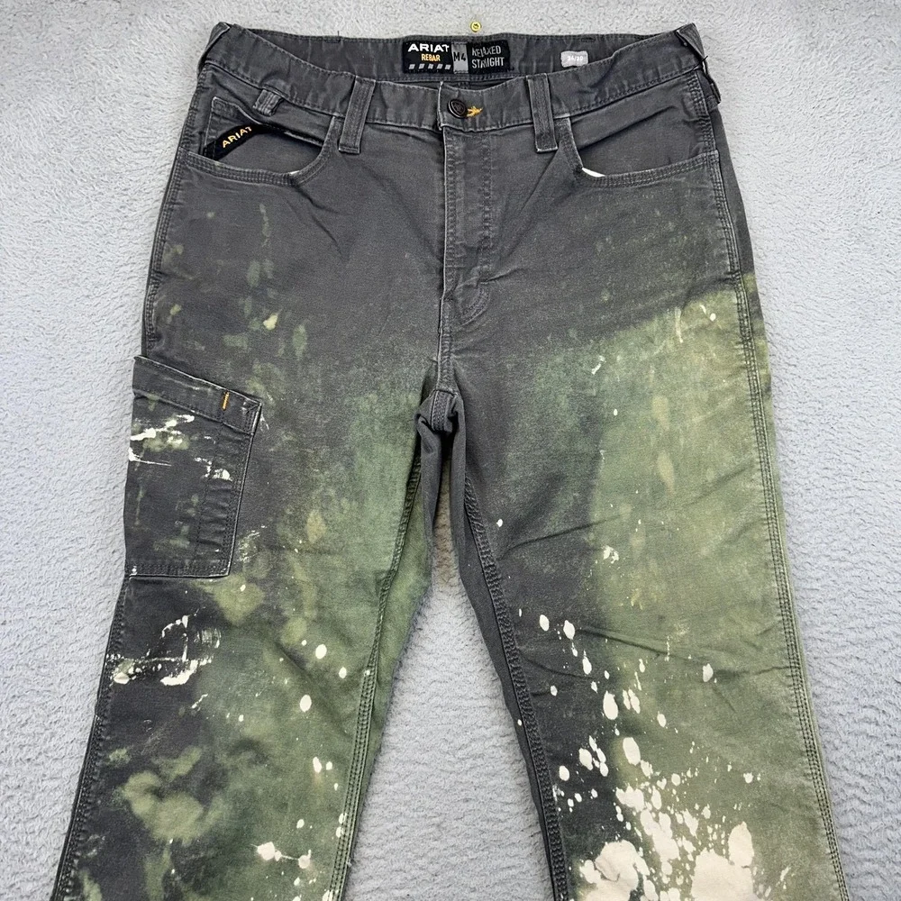 Ariat Pants Men 34x30 Gray Rebar M4 Relaxed Straight Utility Bleached Distressed